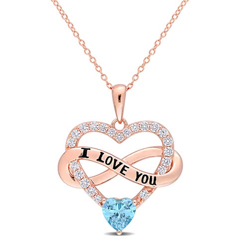 Color Zirconia Infinity Heart Necklace Rose-Plated