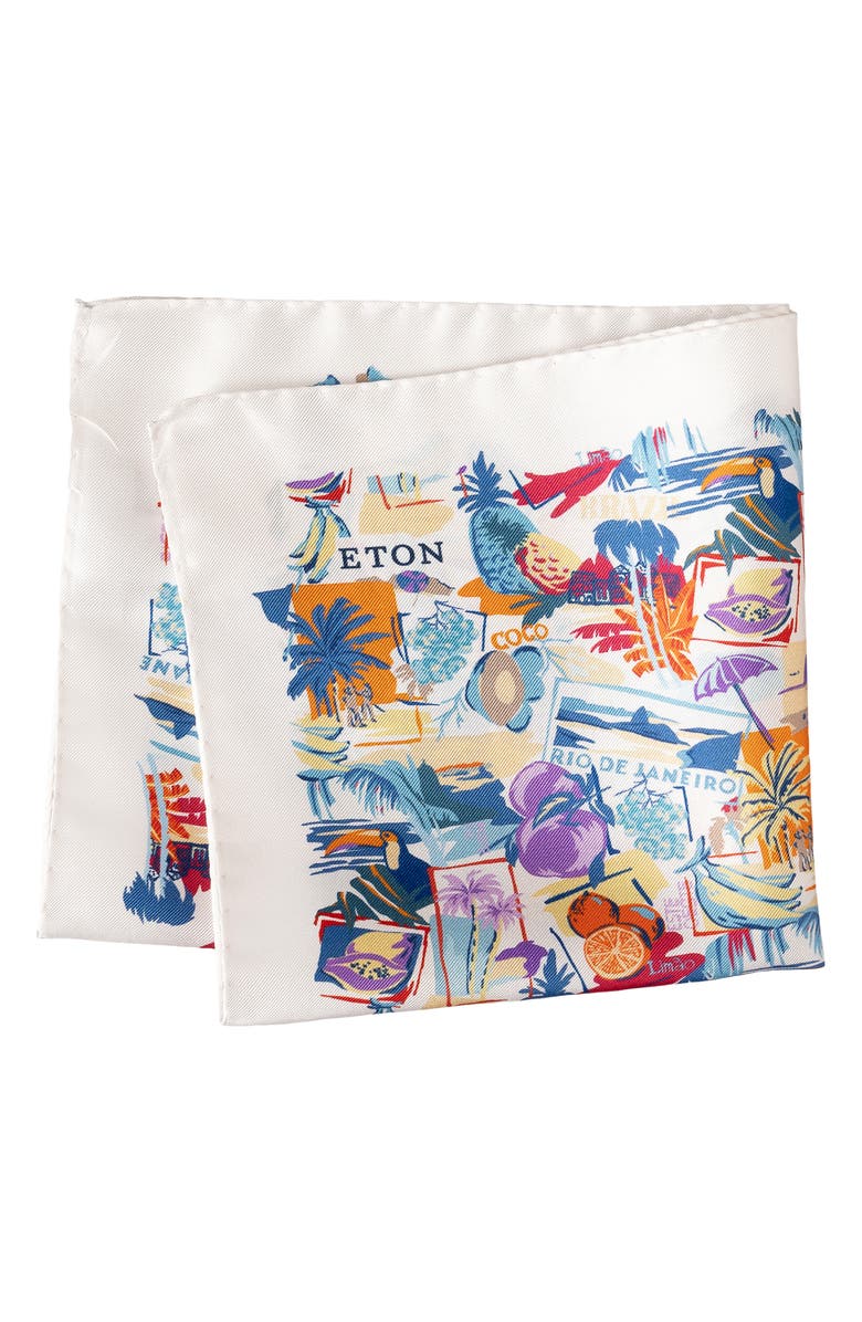 Eton Postcard Silk Twill Pocket Square, Main, color, White