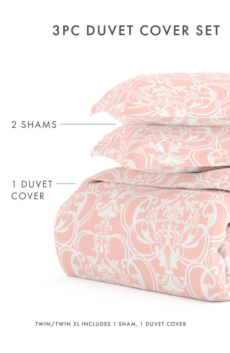 HOMESPUN Premium Ultra Soft Romantic Damask Pattern 3-Piece Duvet Cover Set, Alternate, color, Pink