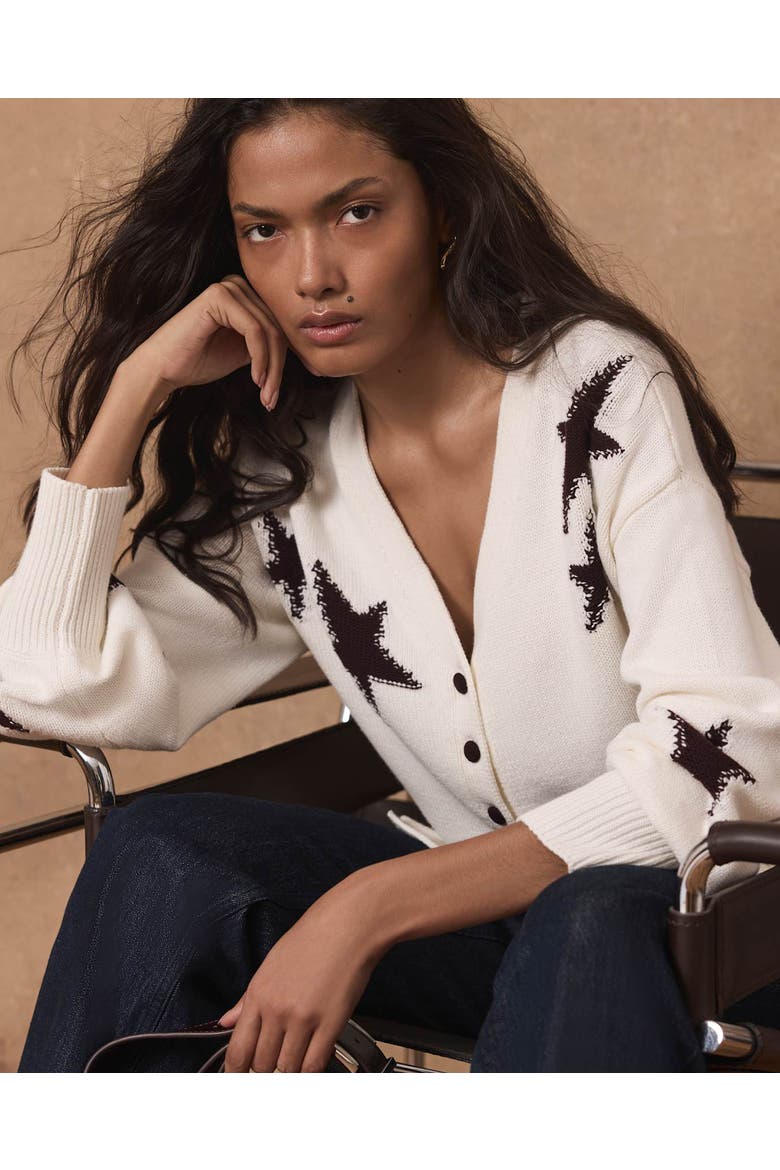 Cotton Star Detail Cardigan, Alternate, color, Ivory