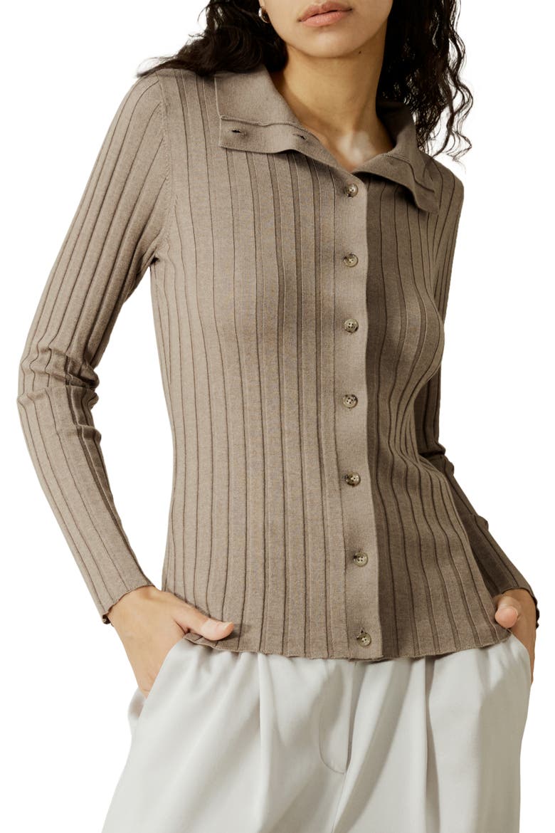 Women's Ribbed Silk-Cashmere Blend Cardigan, Main, color, Brown