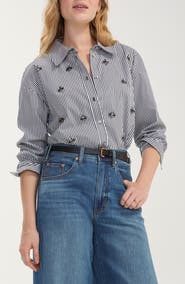 Liverpool Los Angeles Beaded Stripe Cotton Blend Shirt
