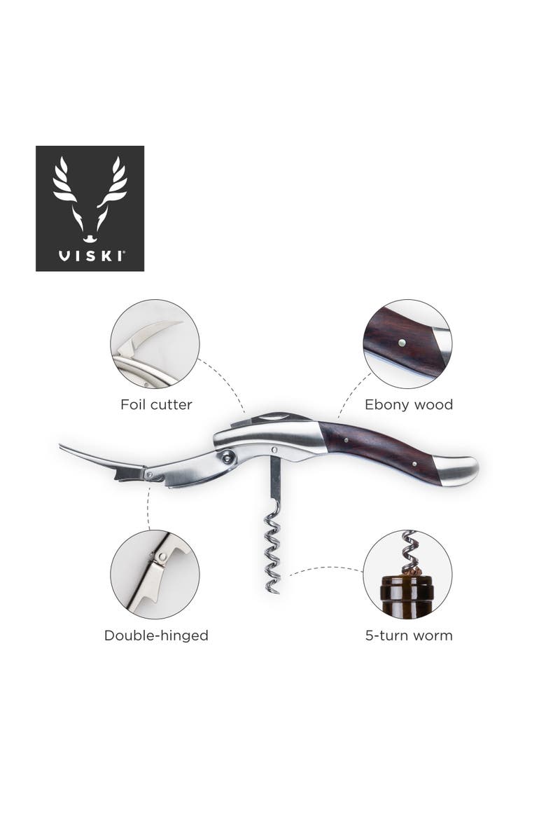 Viski Admiral Oversized Double Hinged Corkscrew with Ebony Wood Inlay, Alternate, color, Wood