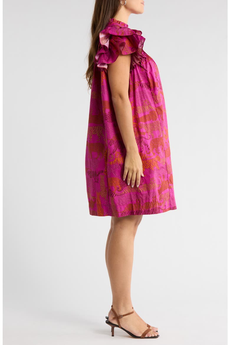 In The Jungle Print Ruffle Sleeve Shift Dress, Alternate, color, MAGENTA