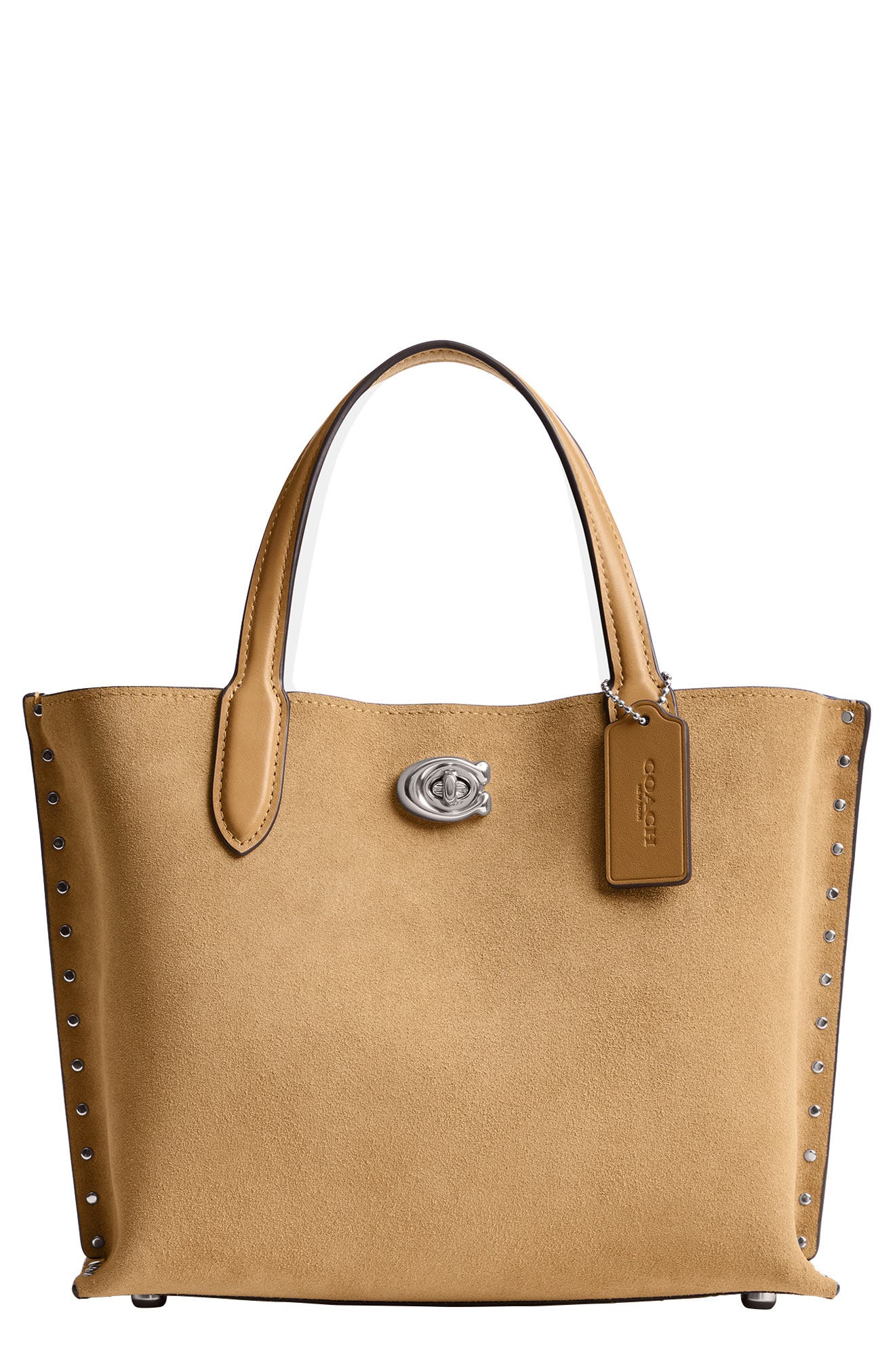 COACH Studded Mixed Leather Tote, Main, color, 