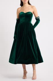 BRONX BANCO Fit & Flare Velvet Party Dress
