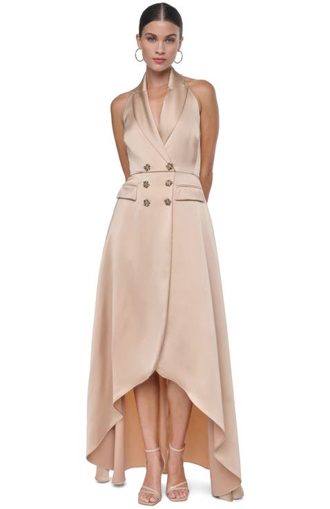 Halter Tuxedo High-low Gown