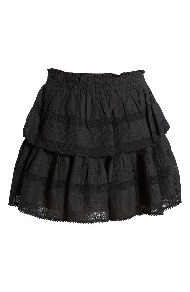 LoveShackFancy Tiered Ruffle Cotton Miniskirt, Alternate, color, Black