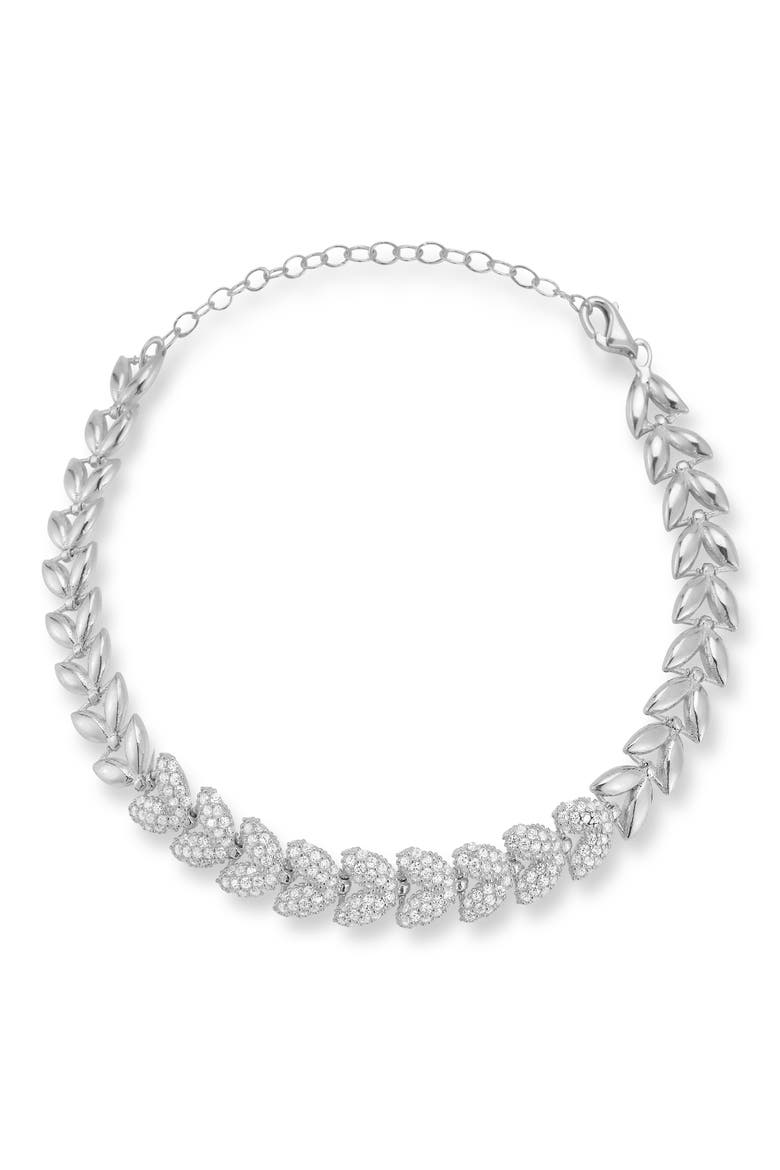 Sterling Silver Pavé Cubic Zirconia Leaves Bracelet, Main, color, SILVER