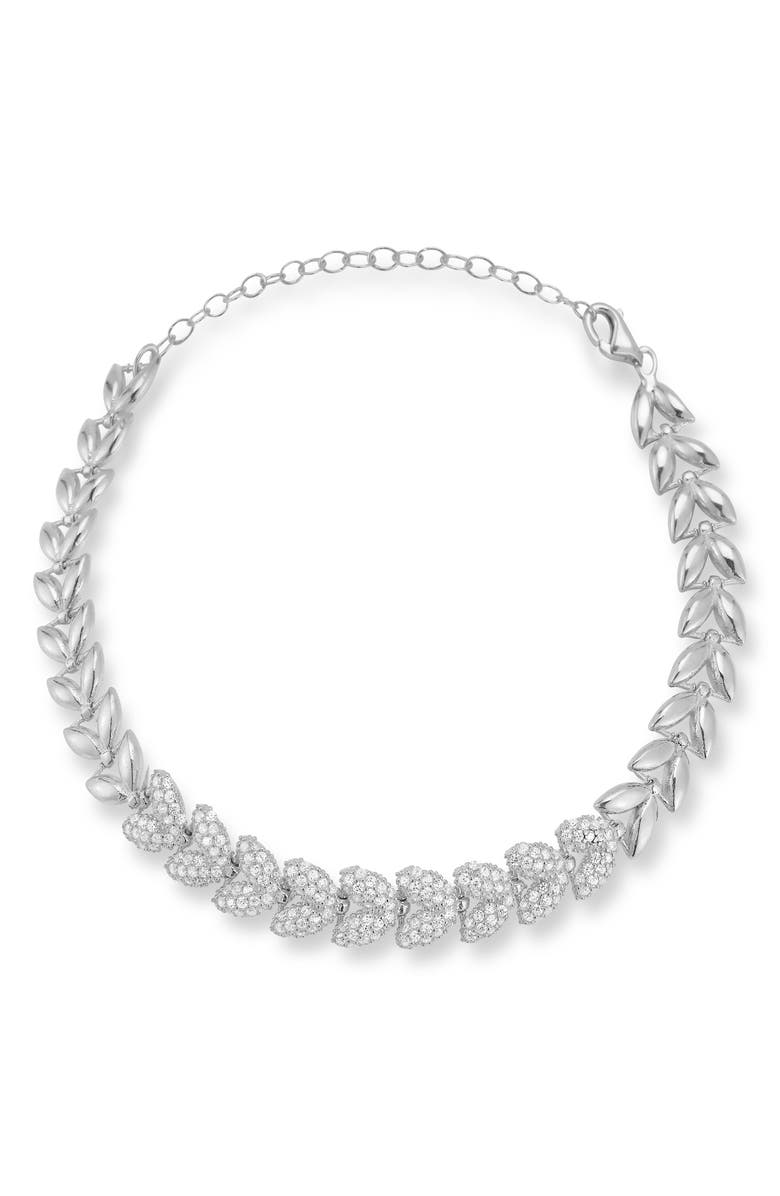 CHLOE AND MADISON Sterling Silver Pavé Cubic Zirconia Leaves Bracelet, Main, color, Silver