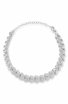 CHLOE AND MADISON Sterling Silver Pavé Cubic Zirconia Leaves Bracelet