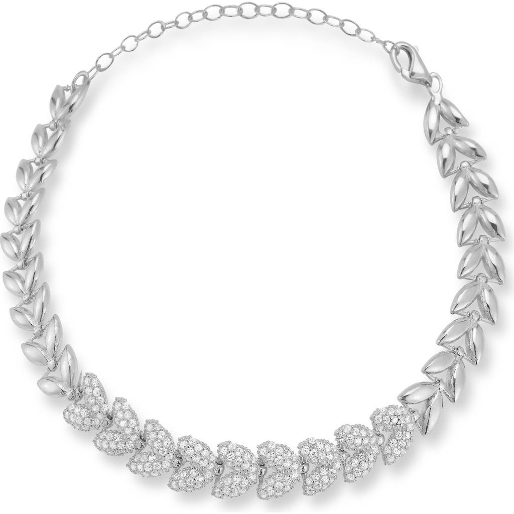 Chloe & Madison Chloe And Madison Sterling Silver Pavé Cubic Zirconia Leaves Bracelet In Silver