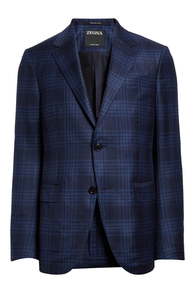 Plaid Achillfarm Wool & Silk Sport Coat, Alternate, color, NAVY