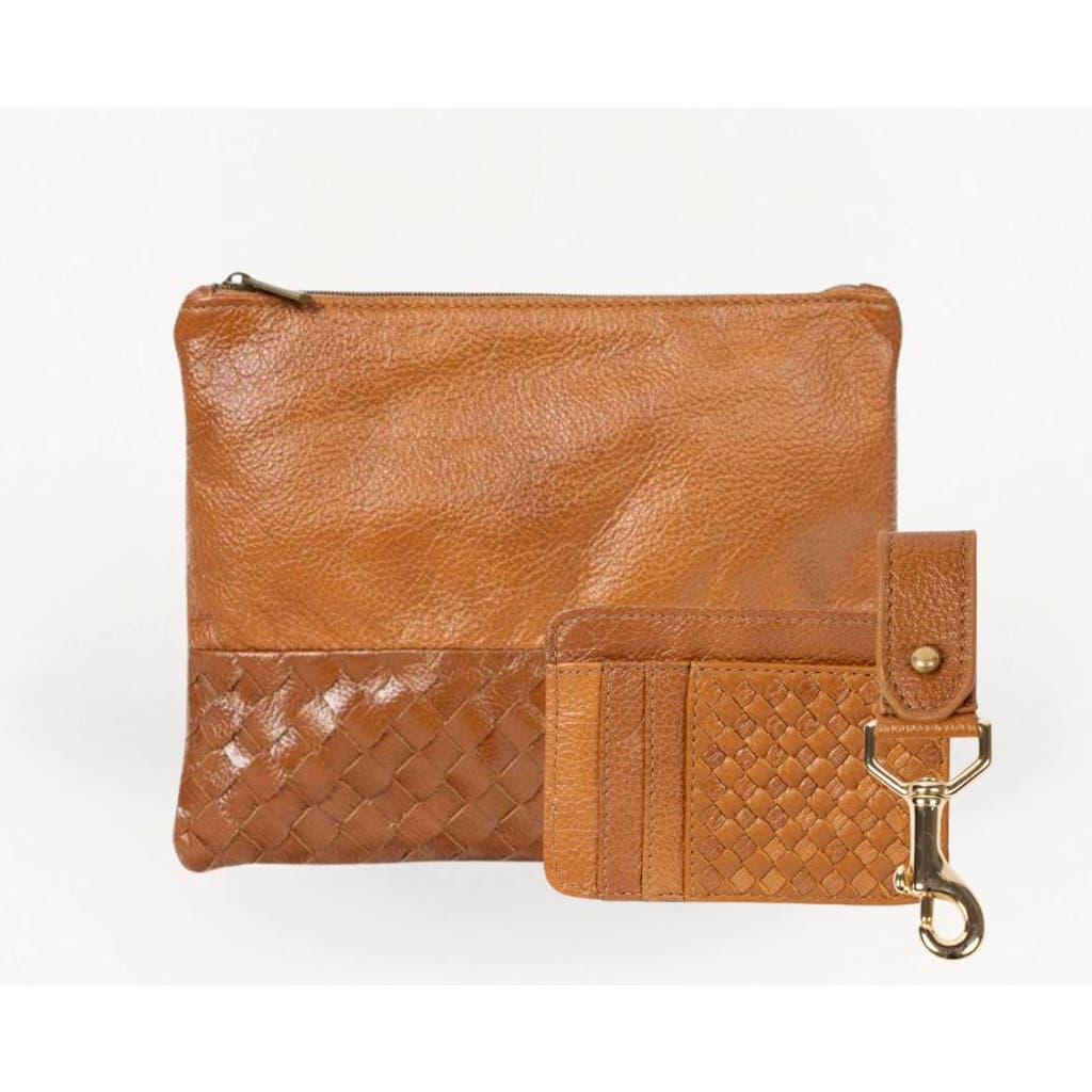 Deux Mains Large Pouch, Key Chain & Slim Id Bundle In Brown