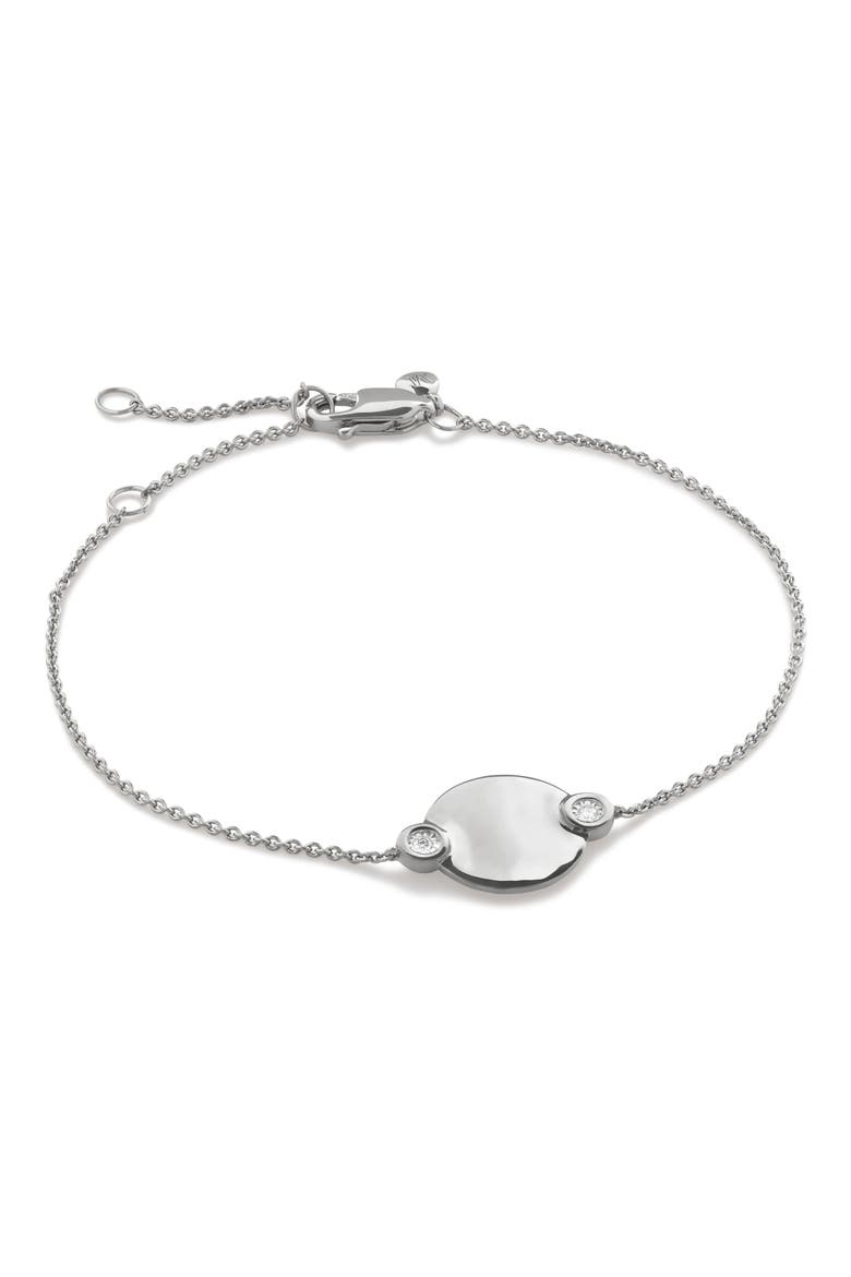 Lab Created Diamond Engravable Disc Bracelet, Main, color, STERLING SILVER / DIAMOND