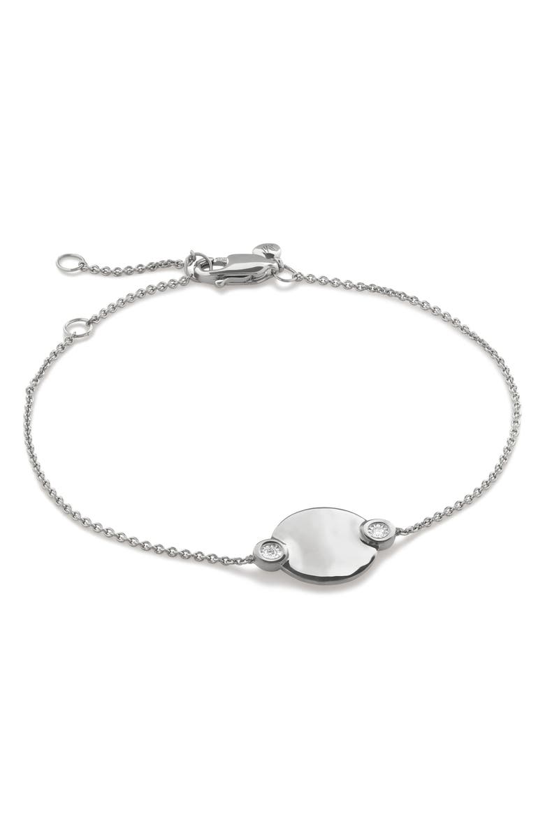 Monica Vinader Lab Created Diamond Engravable Disc Bracelet, Main, color, Sterling Silver / Diamond
