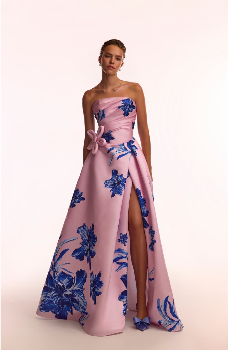 Milla Dainty pink A-line maxi dress with blue-flowered pattern, Alternate, color, Pink-Blue