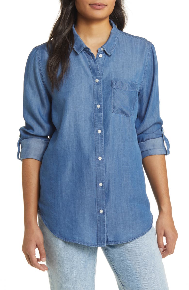 Caslon<sup>®</sup> Casual Chambray Button-Up Shirt, Main, color, 