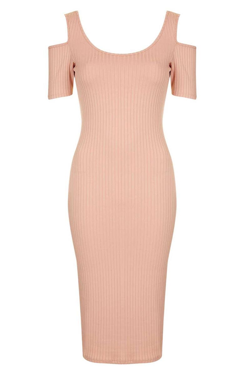 Topshop Cold Shoulder Ribbed Midi Dress, Alternate, color,