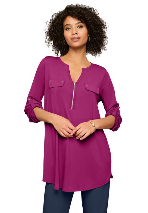 Zip Front Ultrasmooth® Fabric Tunic (plus)