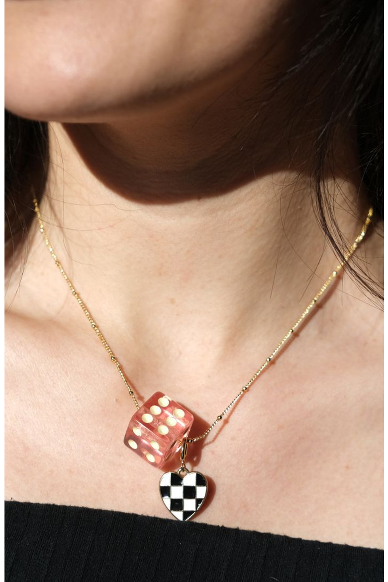 Dice Charm Necklace, Alternate, color, Pink/ Gold