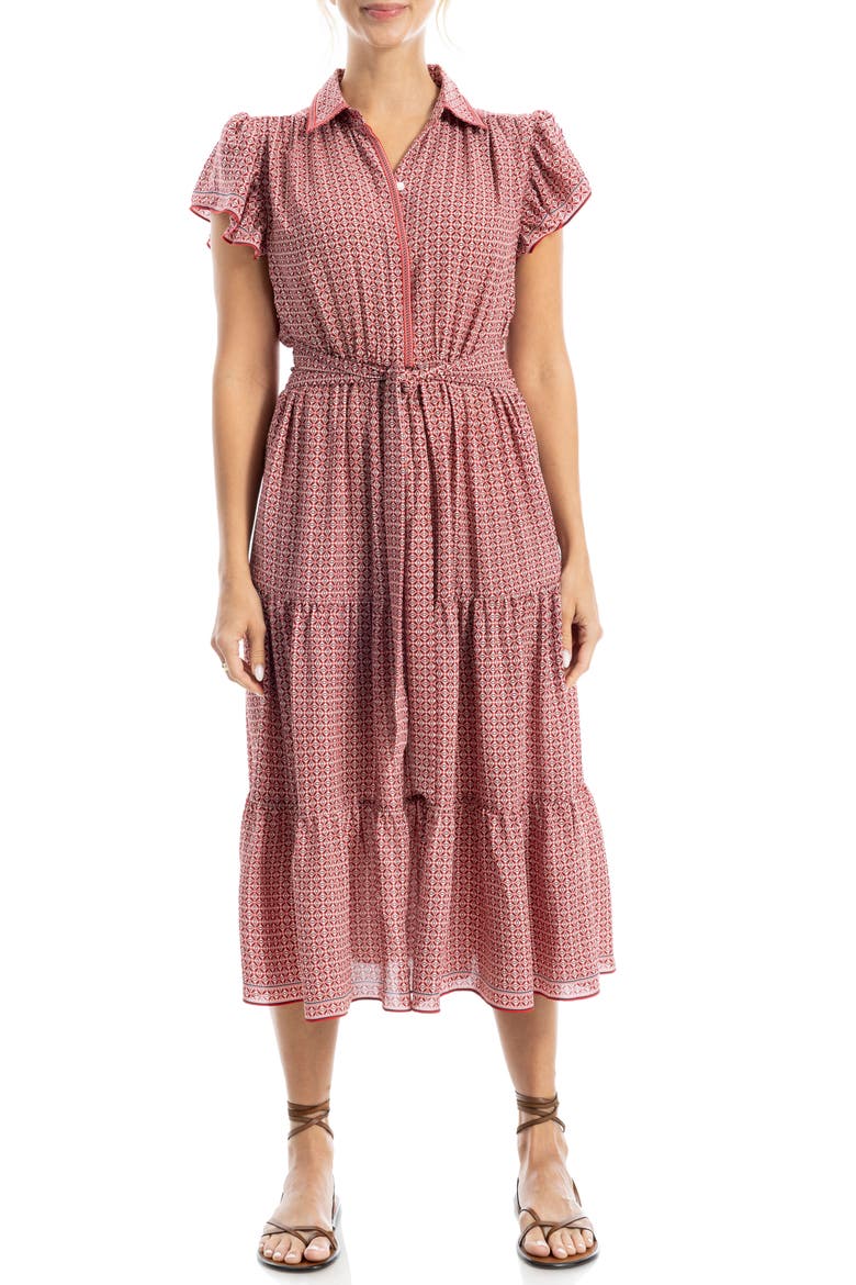Floral Tie Front Shirtdress, Alternate, color, IVORY/ RED