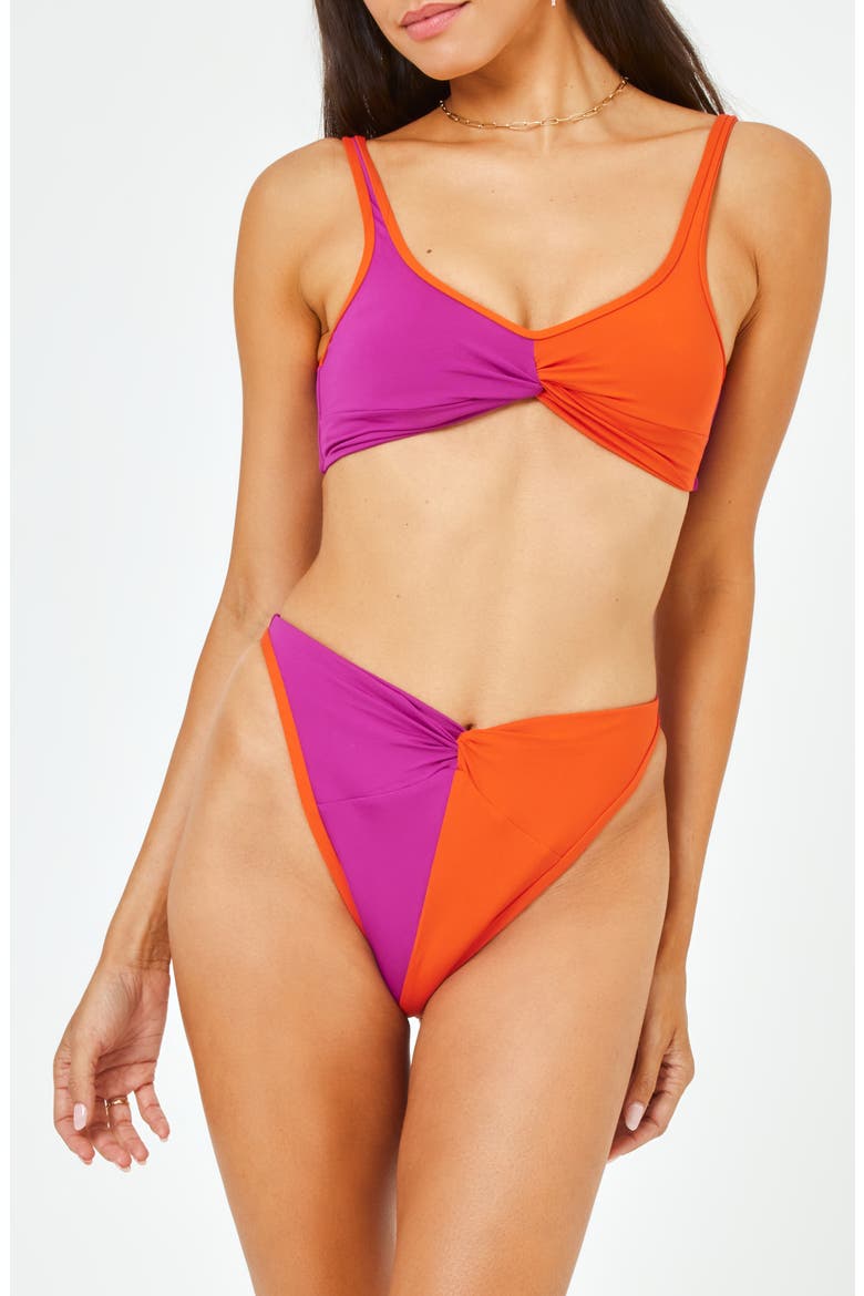 Cardi Colorblock Bikini Top, Alternate, color, BERRY/ PIMENTO