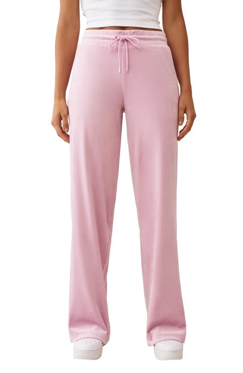 Rhinestone Velour Straight Leg Drawstring Pants