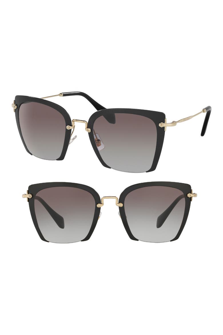 52mm Semi Rimless Sunglasses, Main, color, BLACK