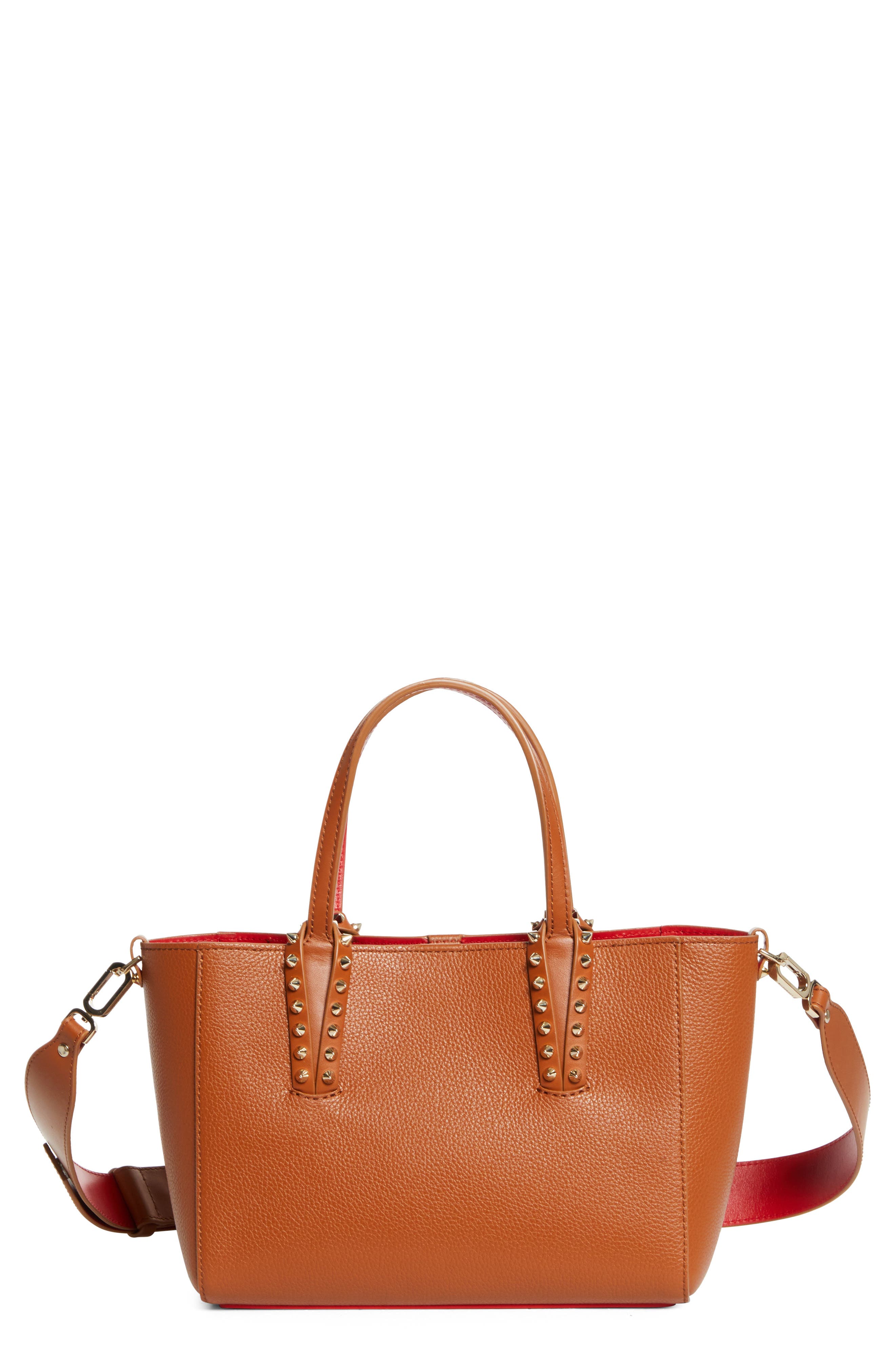 Christian Louboutin Mini Cabata Soft Leather East/West Tote, Main, color, Cuoio/Gold