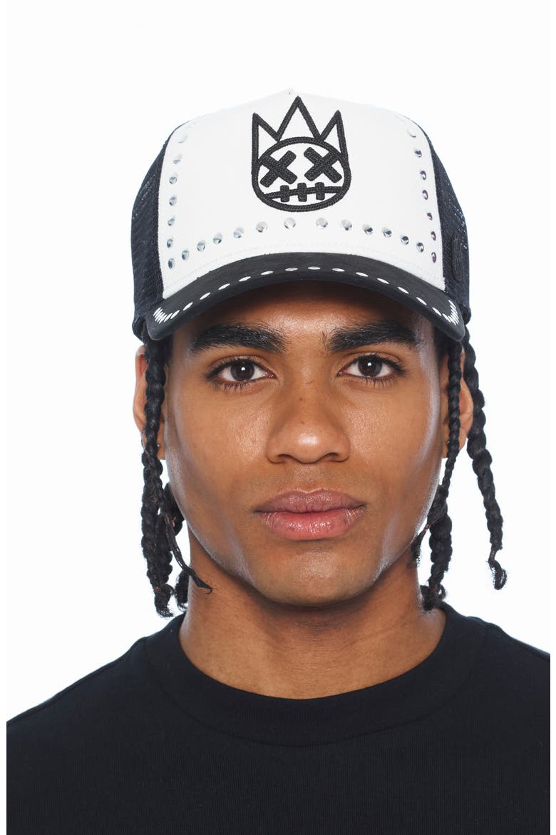 Studded Mesh Back Trucker Baseball Cap, Alternate, color, BLACK/ WHITE