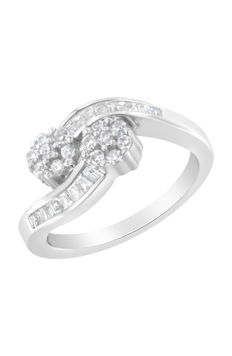 Haus of Brilliance 14K White Gold Round and Baguette Diamond Bypass Ring, Main, color, White Gold