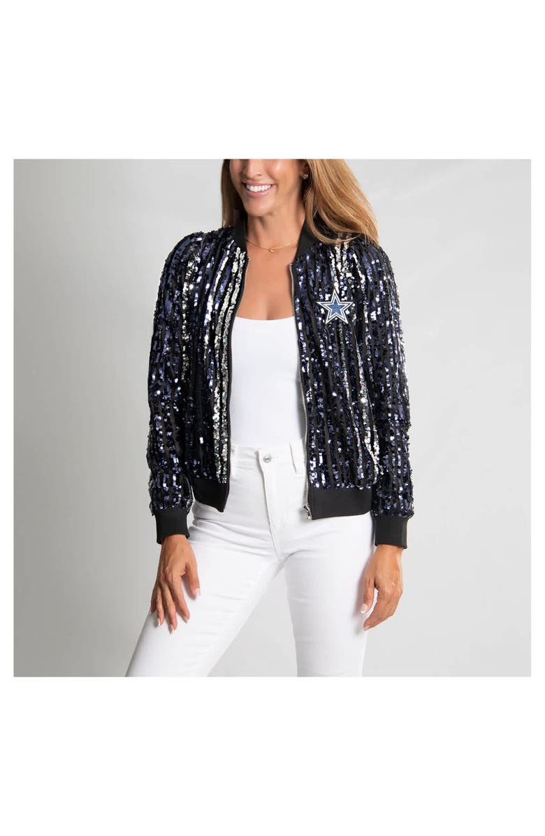 CUCE Women's Cuce  Navy Dallas Cowboys Slim Fit Sequin Striped Full-Zip Bomber Jacket, Main, color, 