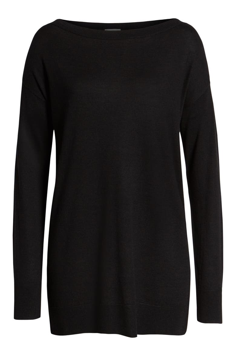 Boatneck Tunic Sweater, Alternate, color, BLACK