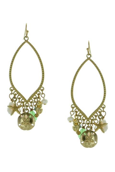Estate Yellow Gold Plated Briolette Resin Charm Teardrop Earrings