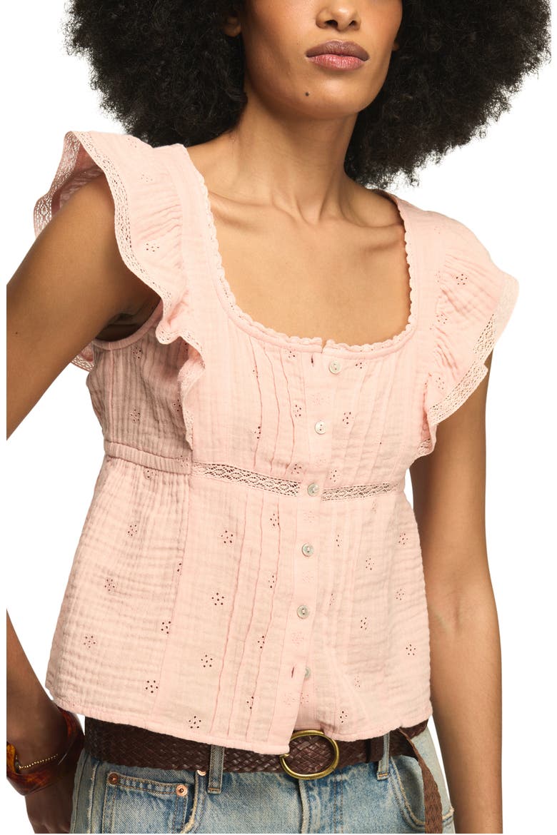 Lace & Eyelet Crop Top, Alternate, color, CORAL