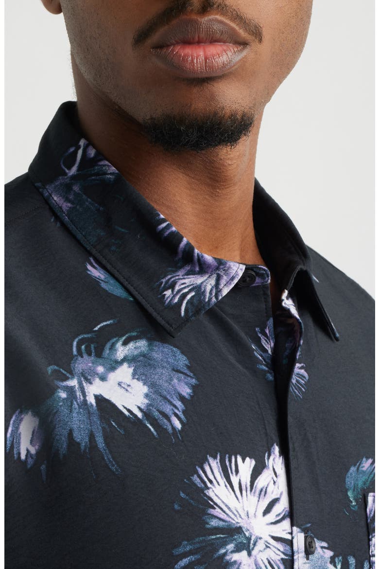 Floral Print Relaxed Short Sleeve Button-Up Shirt, Alternate, color, BLACK ILLUMINATED BLOOMS