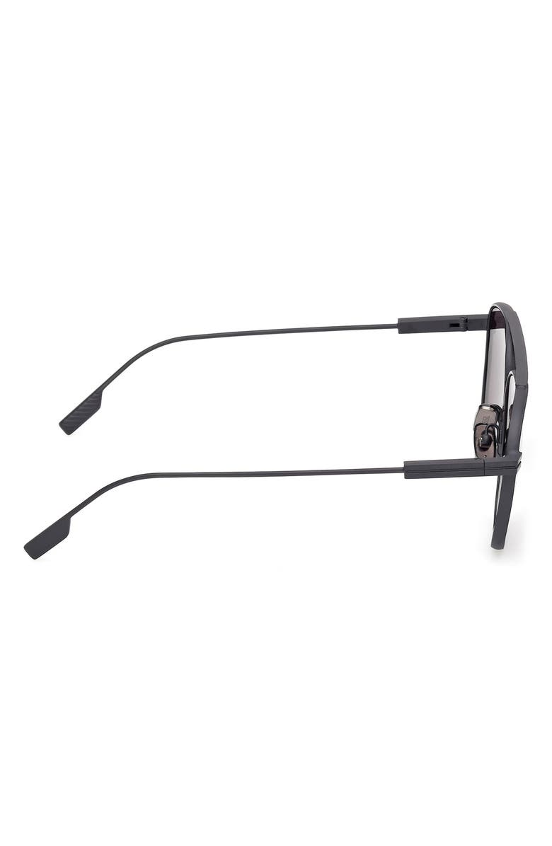 ZEGNA 57mm Geometric Sunglasses, Alternate, color, Matte Dark Blue Metal