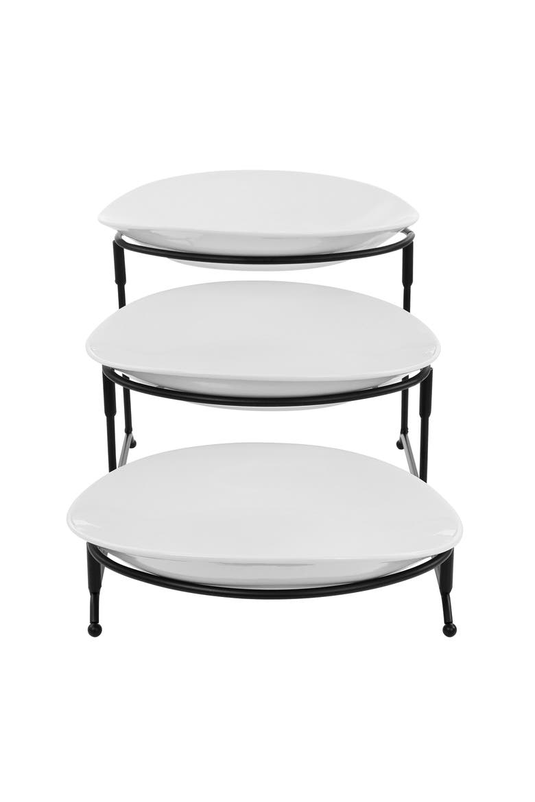 3 Tier Oval Plate Porcelain Serveware Set, Alternate, color, White