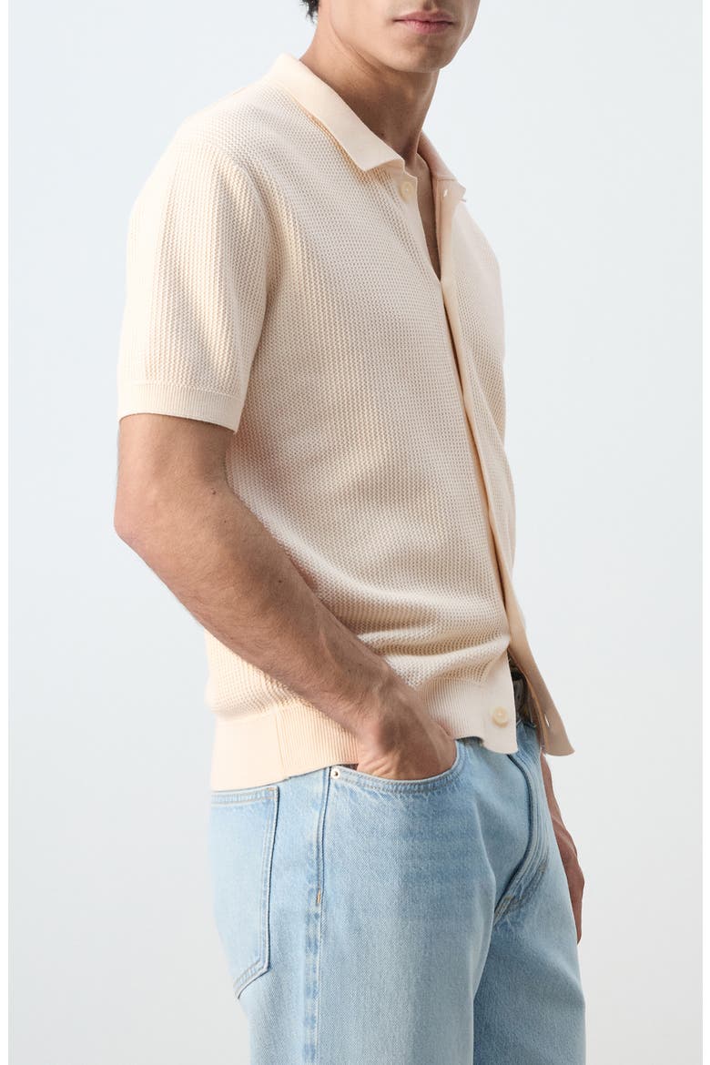 Cotton Piqué Button-Up Shirt, Alternate, color, OFF WHITE