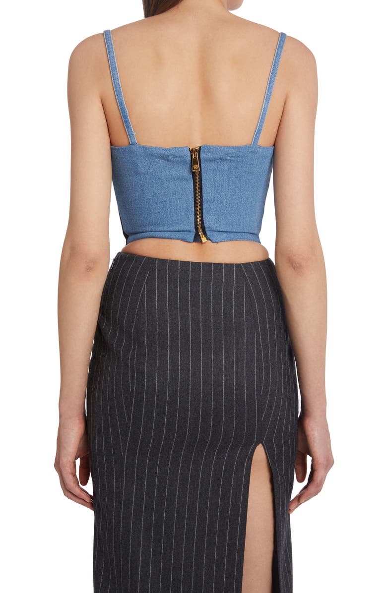 Versace Medusa Embellished Denim Corset Top, Alternate, color,