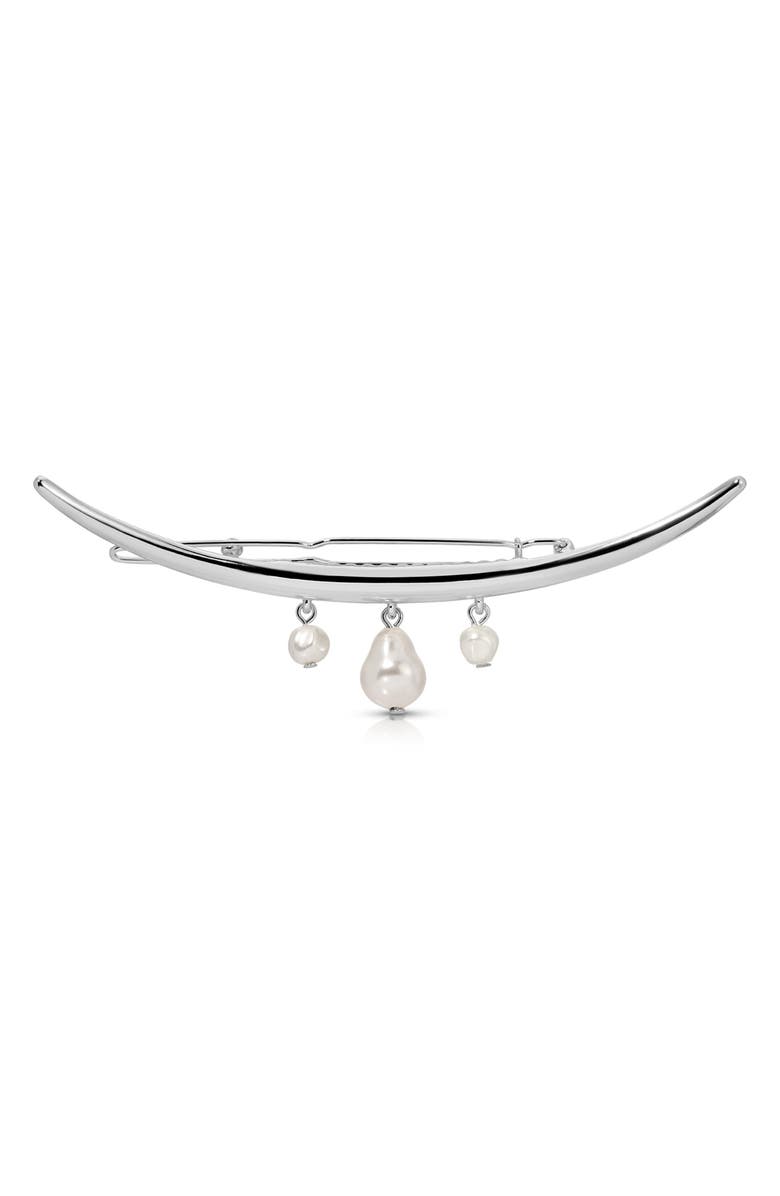 Ettika Mermaid Imitation Pearl Barrette, Main, color, Silver