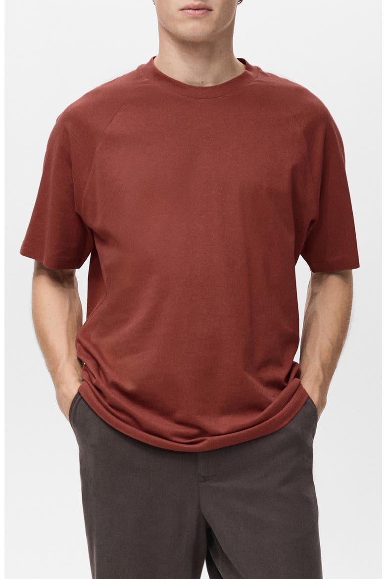 Relaxed Fit Cotton & Linen Raglan T-Shirt, Main, color, BURNT ORANGE