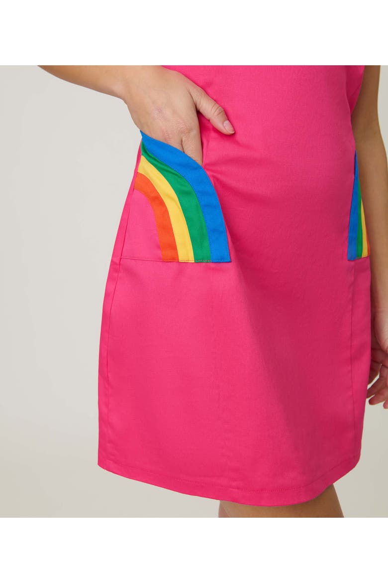 1960s Sleeveless Mod Shift Dress, Alternate, color, Hot Pink W/Rainbow