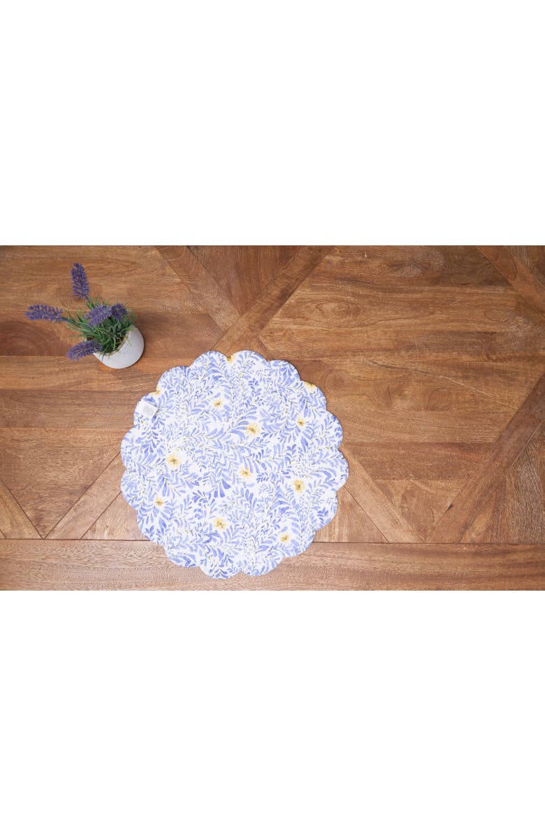 C&F Home Lovely Blues Scalloped Round Placemats Set of 6 Floral Design All Seasons, 17", Alternate, color, Blue
