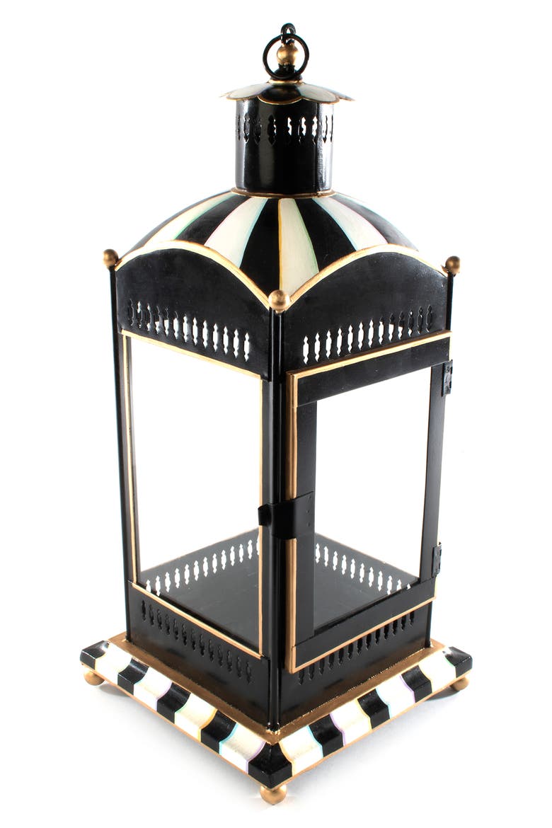 Courtly Stripe Candle Lantern, Main, color, BLACK/ WHITE