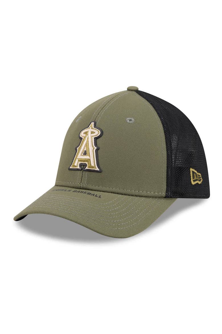 Men's New Era  Olive Los Angeles Angels 2026 Armed Forces Day 39THIRTY M-Crown Flex Hat, Alternate, color, Olive