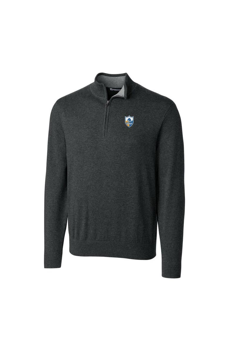 Cutter & Buck Men's Cutter & Buck Heather Charcoal Los Angeles Chargers Throwback Logo Lakemont Tri-Blend Big & Tall Quarter-Zip Pullover Sweater, Alternate, color, 