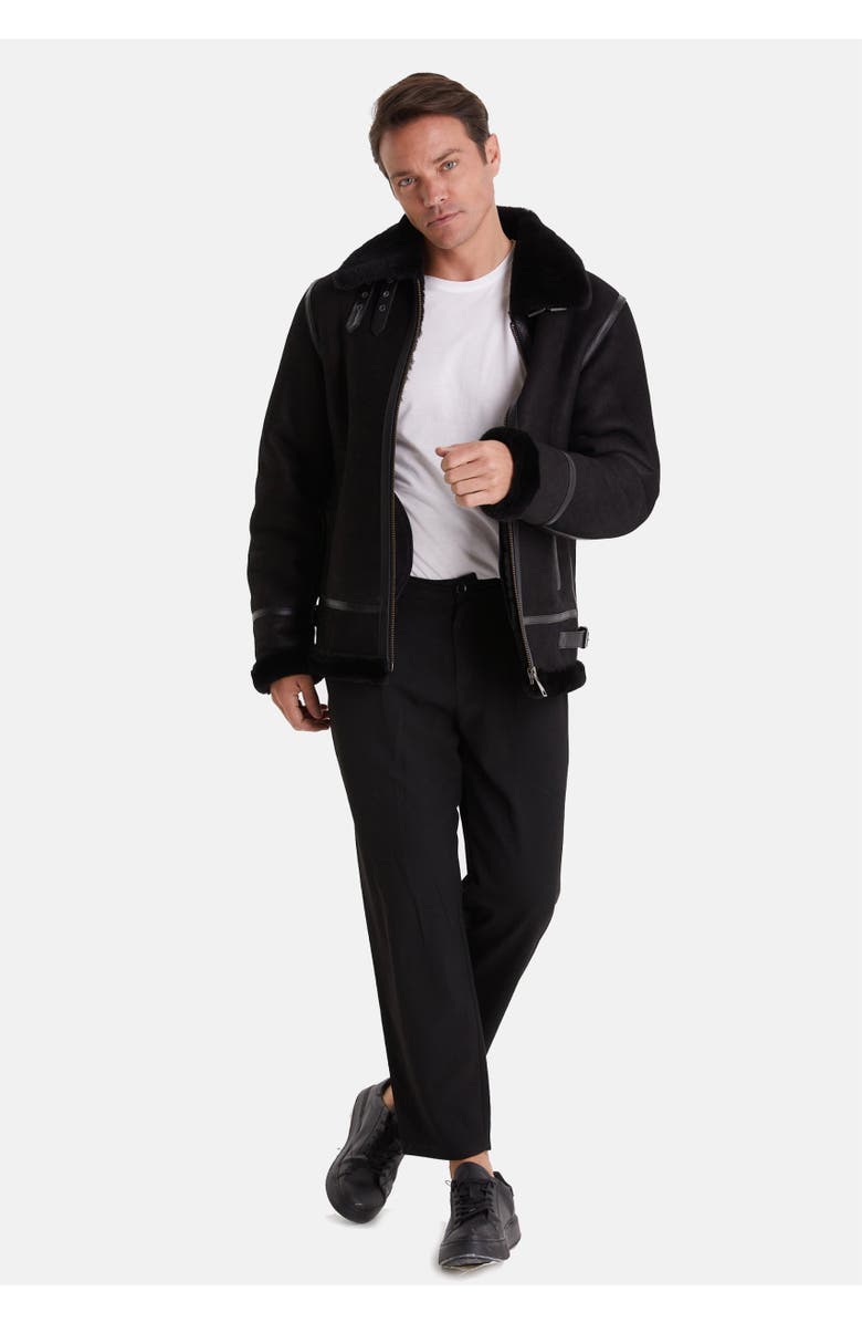 Furniq UK Frederick Shearling Aviator Jacket, Alternate, color, Black / Black Wool