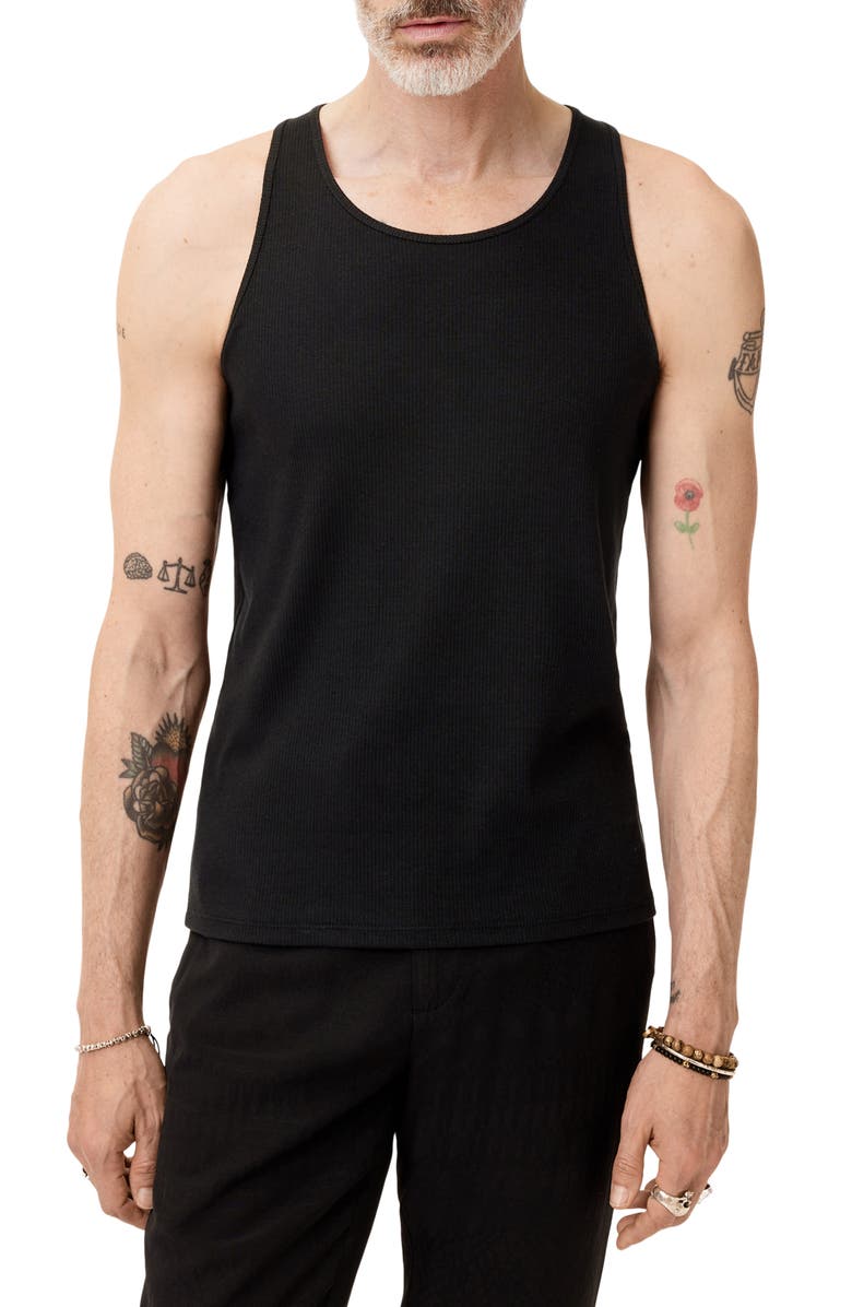 John Varvatos Olin Rib Cotton & Lyocell Blend Tank, Main, color, Black